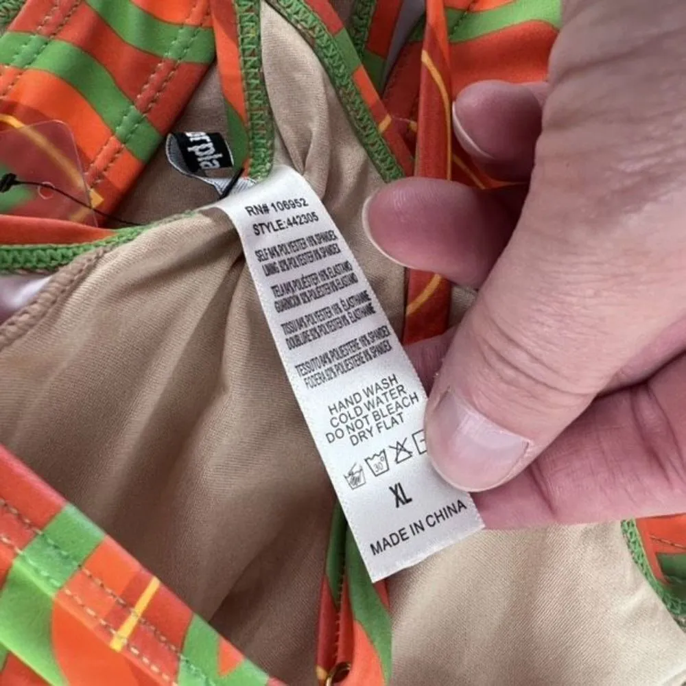 NWT Forplay TRINIDAD‎ VINTAGE BIKINI Geometric 70s Retro Style XL Orange Green Orange - Image 7