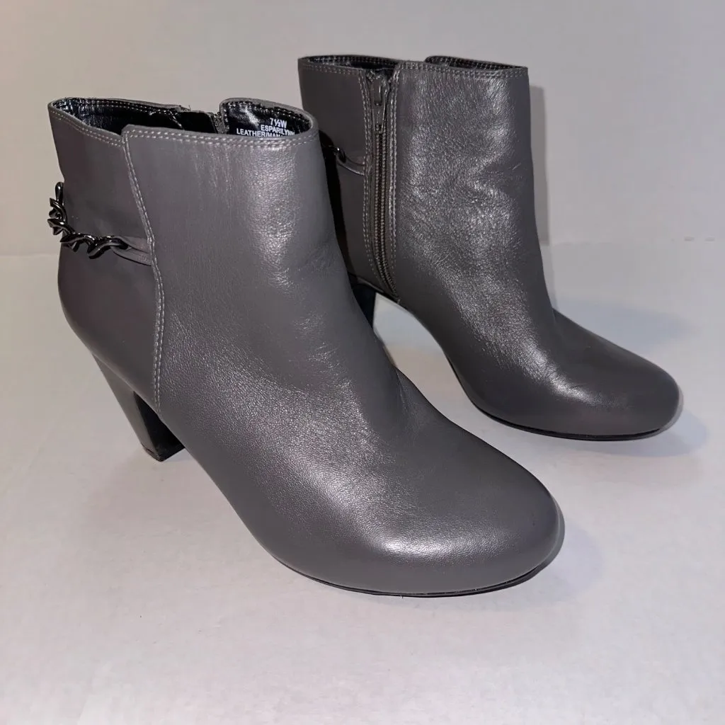 Easy Spirit Womens 7.5 Esparilynn Leather Anti-Gravity Boots Booties Gray Chain - Image 2