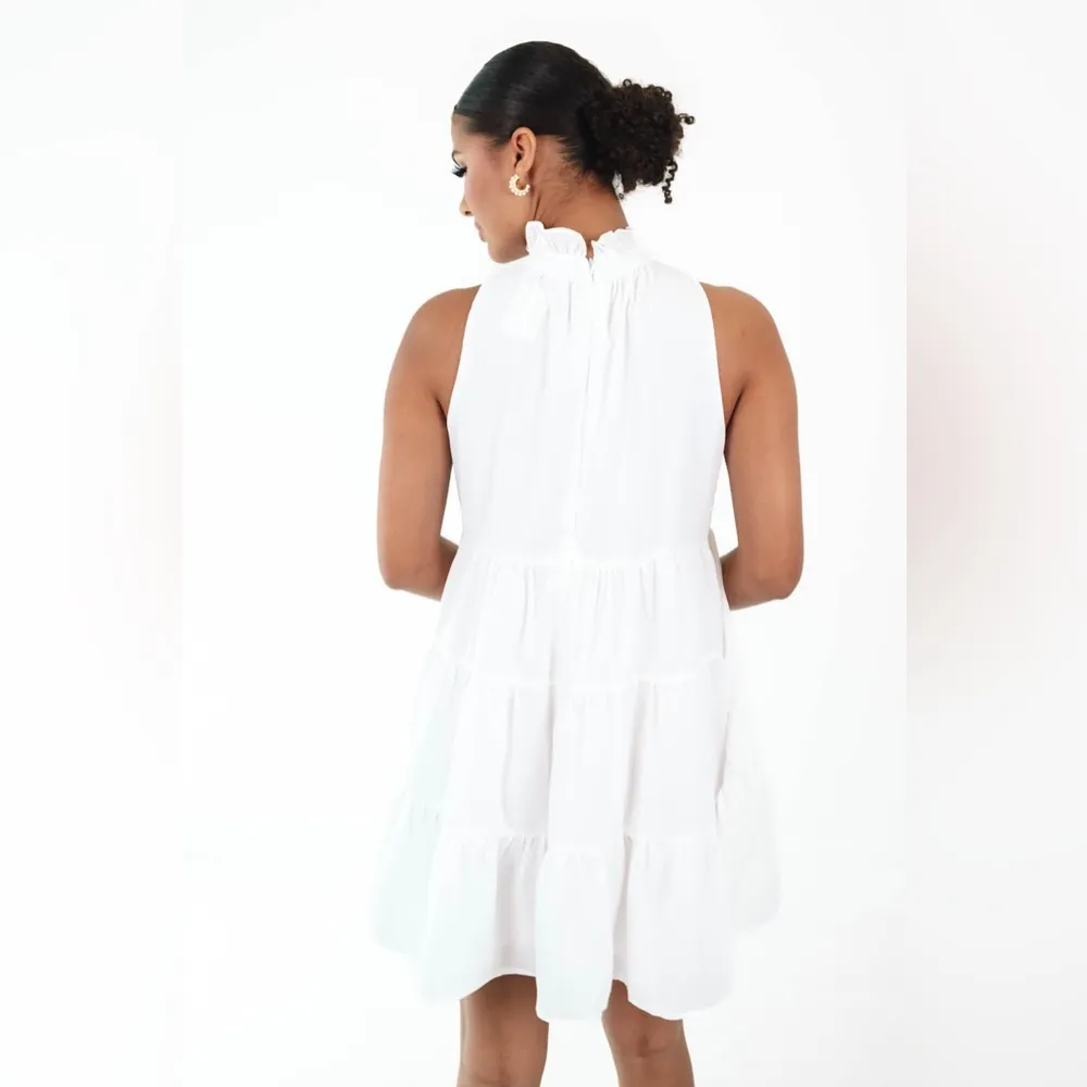 TCEC White Twirl Around Tier Mini Dress Halter Sleeveless Bridal Shower Spring S - Image 12