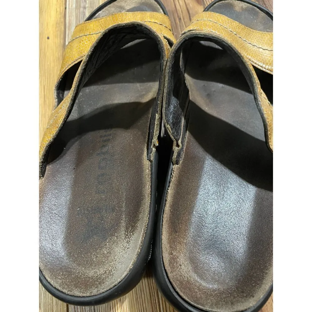 Mephisto Mobils golden yellow snakeskin print Leather Strap Slide sandals Size 8.5 - Image 11