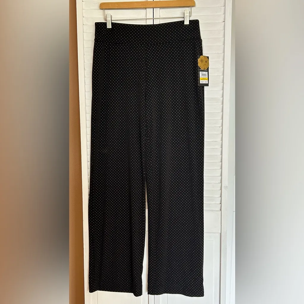 Nine West black gold studded wide leg flowy palazzo pull on pants NWT medium - Image 9