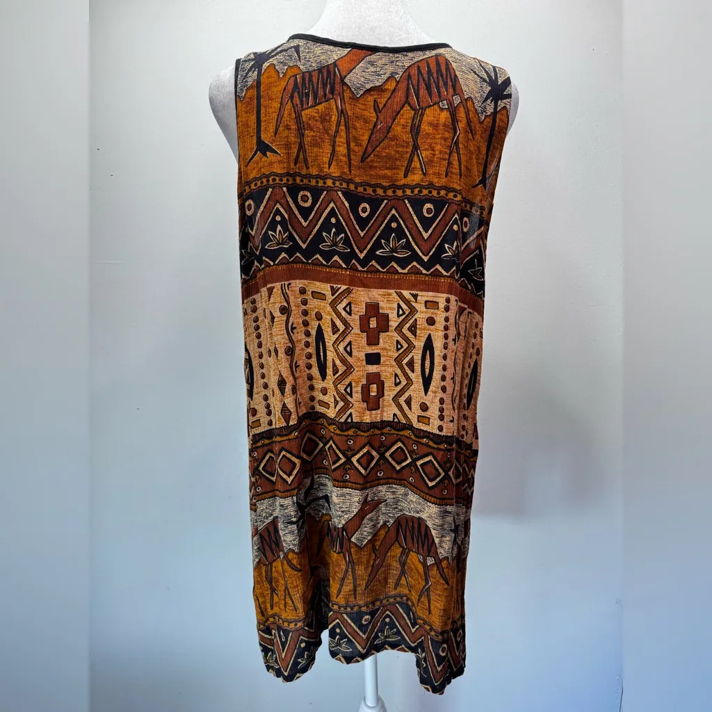 Vintage 80s Tribal Boho Tank Tunic Bila Slit Sides Southwestern Hippie Medium Brown - Image 5