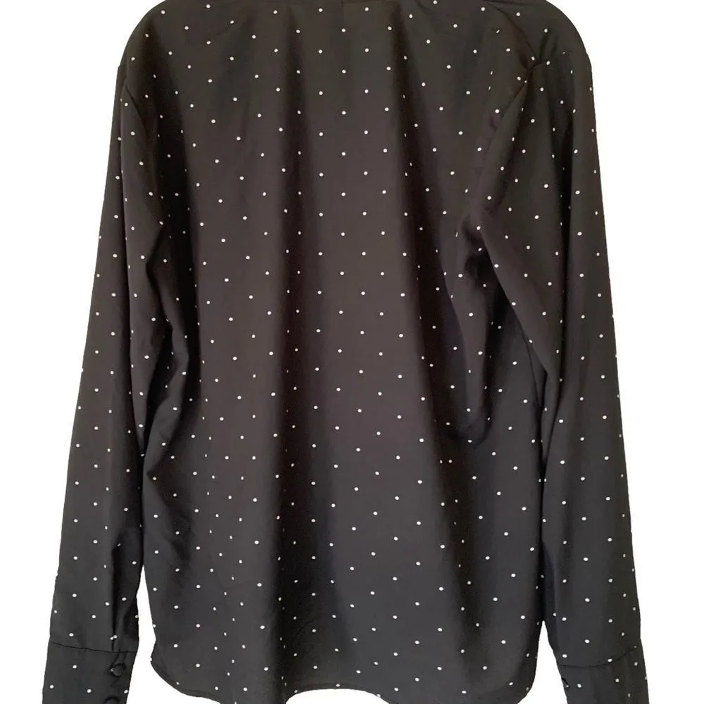 a new day‎ Black & White Large Polka Dotted Wrap Style Blouse Long Sleeve Flowy - Image 2