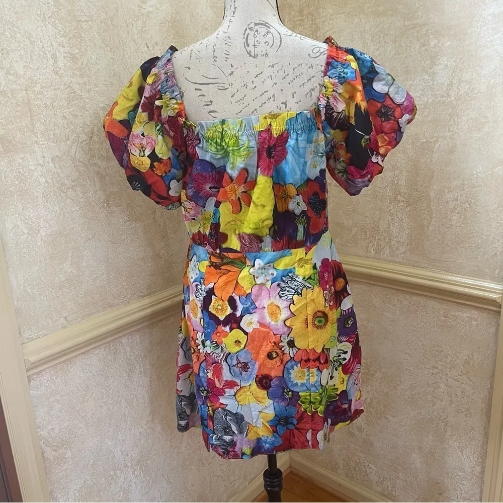 Walter Baker Kylie Dress Cotton floral colorful off shoulders puff sleeves Sz 12 - Image 7