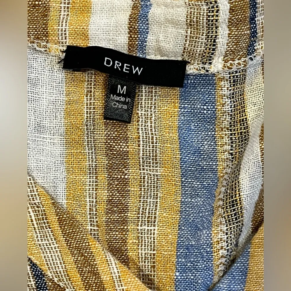 Drew Anthropologie Beverly Linen Striped Ruffle Sleeve Blouse Shirt Sz‎ Medium - Image 5