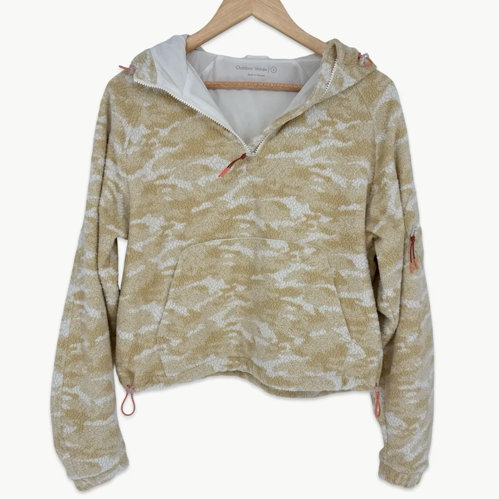 Outdoor Voices Camo PrimoFleece 1/4 Zip Hoodie | Small | White Cloud - Image 2
