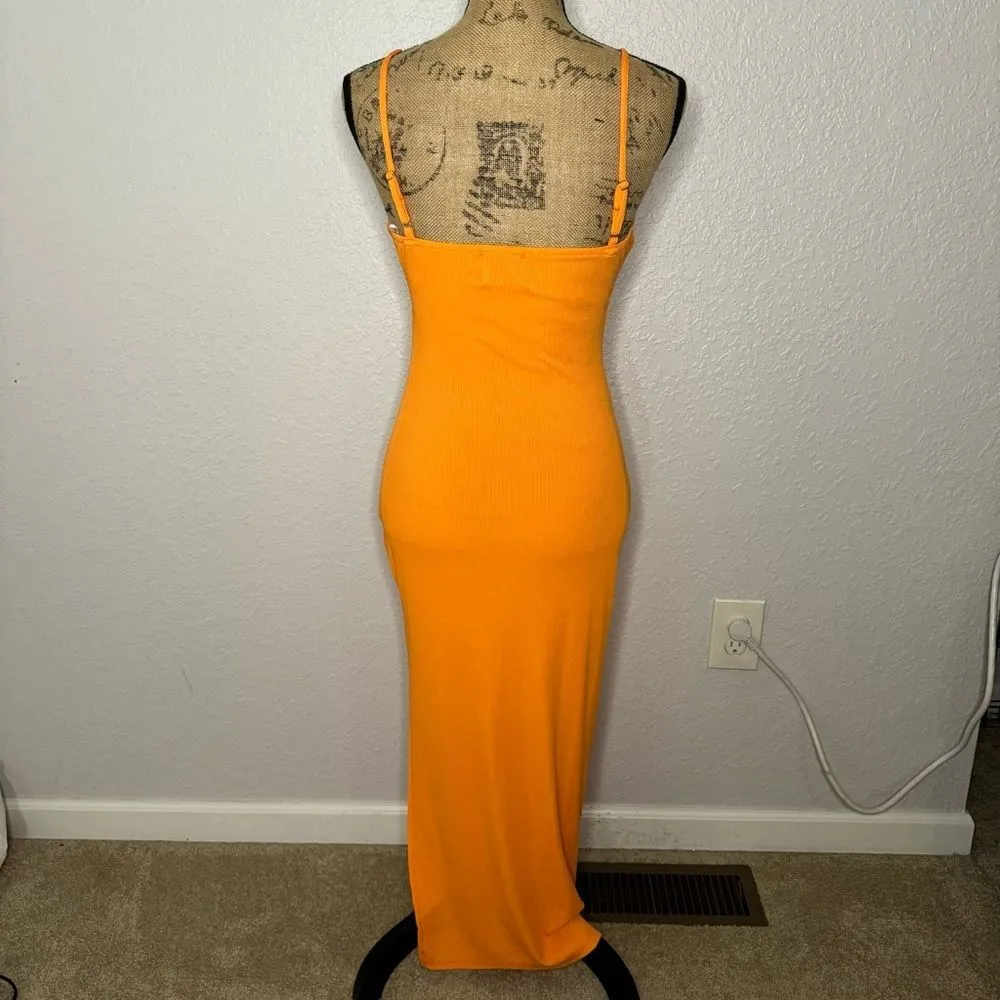 Princess Polly Dress Marissa Size 6 Neon Orange Cut Out Midi Thigh Slit V Neck - Image 9