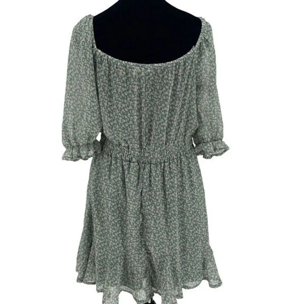 Francesca’s Mi Ami Floral Ruffle Chiffon Cottagecore Prairie Mini Dress Green Me Size M - Image 5