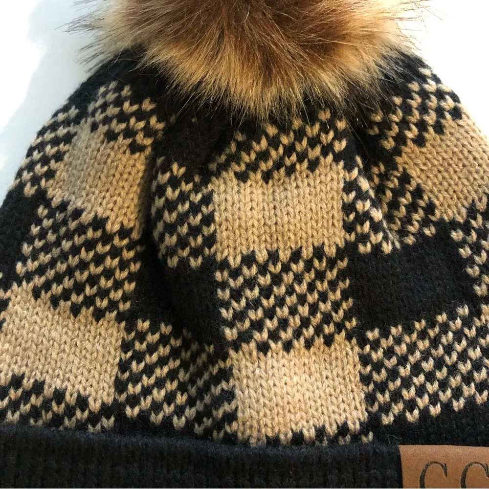 Beanie Hat with Faux Fur Pom Pom - Image 2