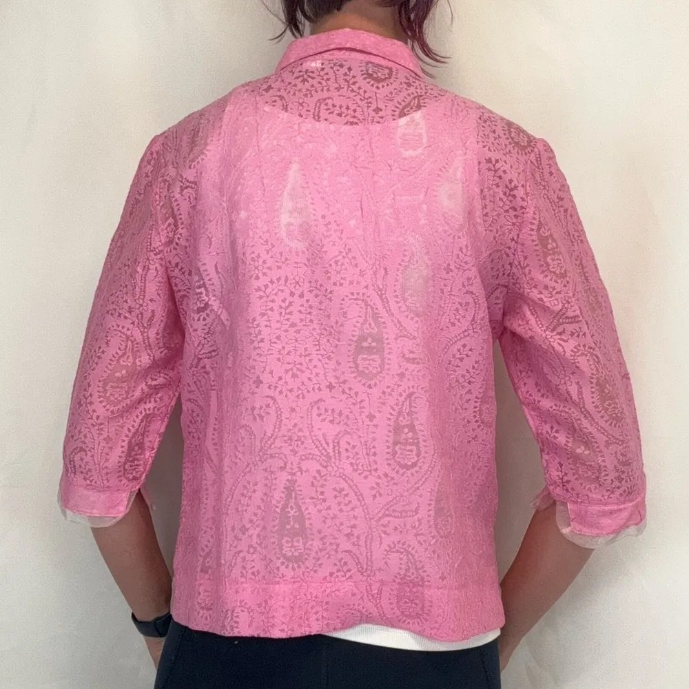 j.h. collectibles Women's Sheer Paisley Lace Button Up Blouse M Med Medium Pink - Image 2