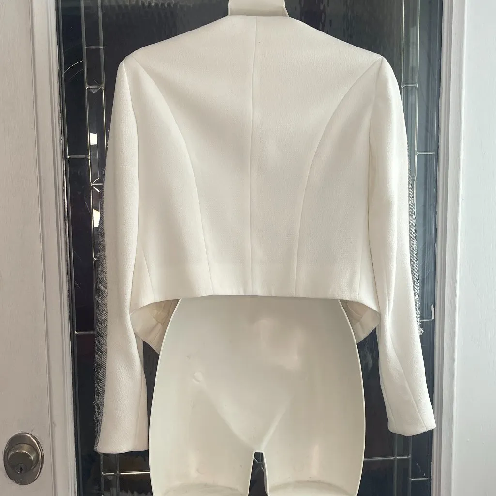 Ramy Brook Bead Crop Jacket Silk Line Open Front Long Sleeve White Size 0 - Image 3