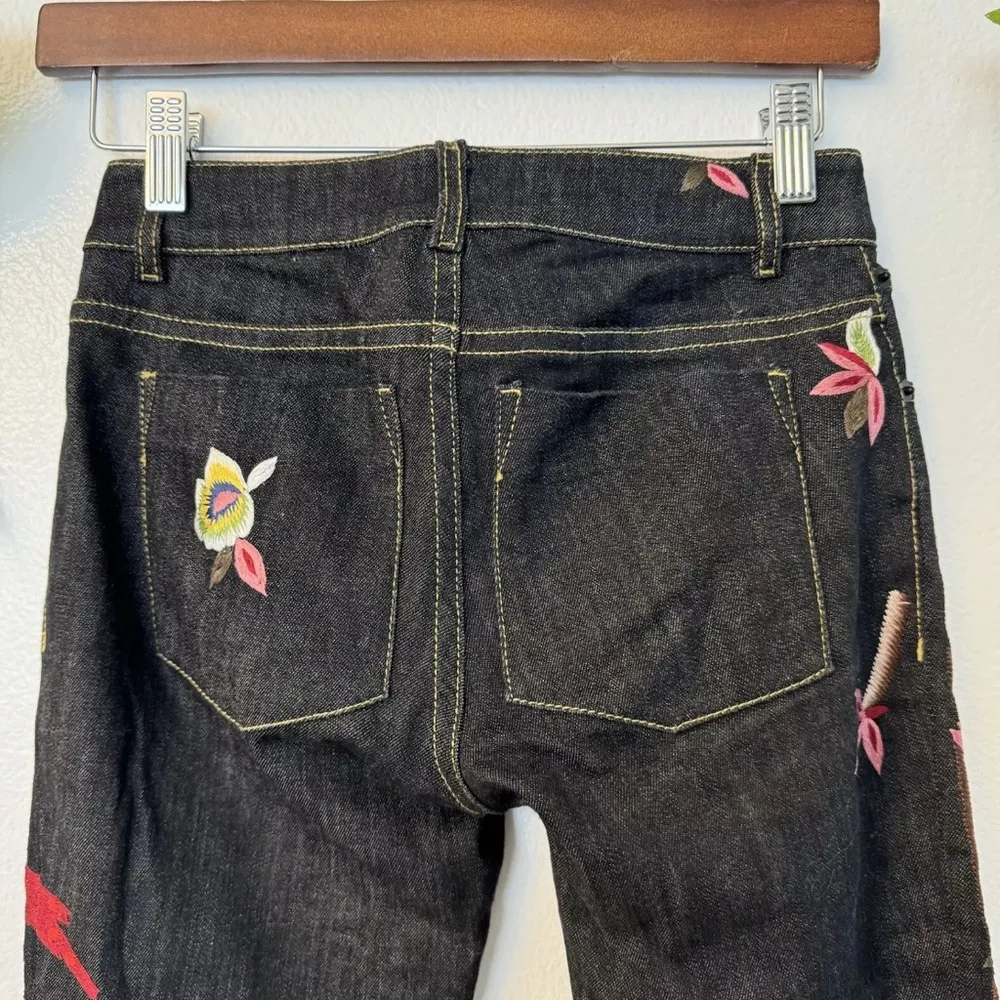 Alice + Olivia Jane Embroidered Skinny Jeans Black Floral Studded Embellished 24 - Image 6