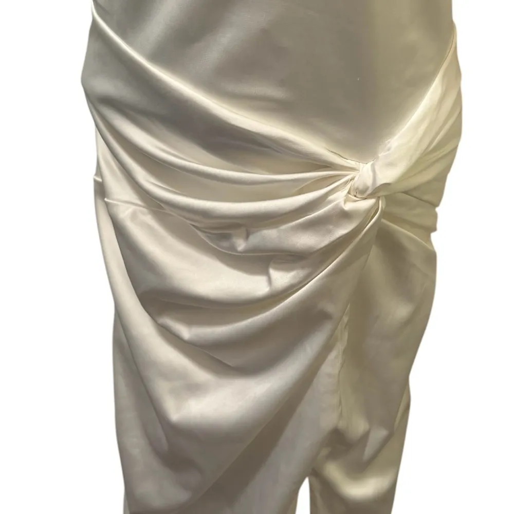 Wedding Gown Sz XL Winter White Cut Out Back Slit Side Satin - Image 5