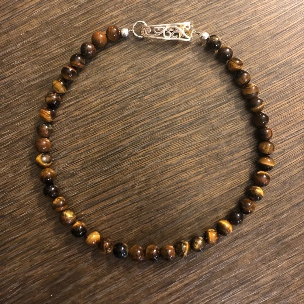 Hand made Tiger Eye beads necklace with Silver plated art deco snap closure Brown - Image 11