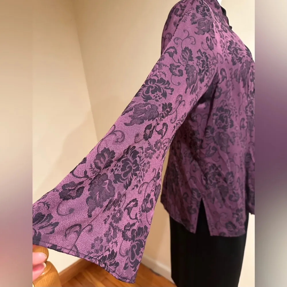 Dress Barn Tapestry Oriental Look Floral Design Bell Slit Sleeves Sz 14 - Image 4