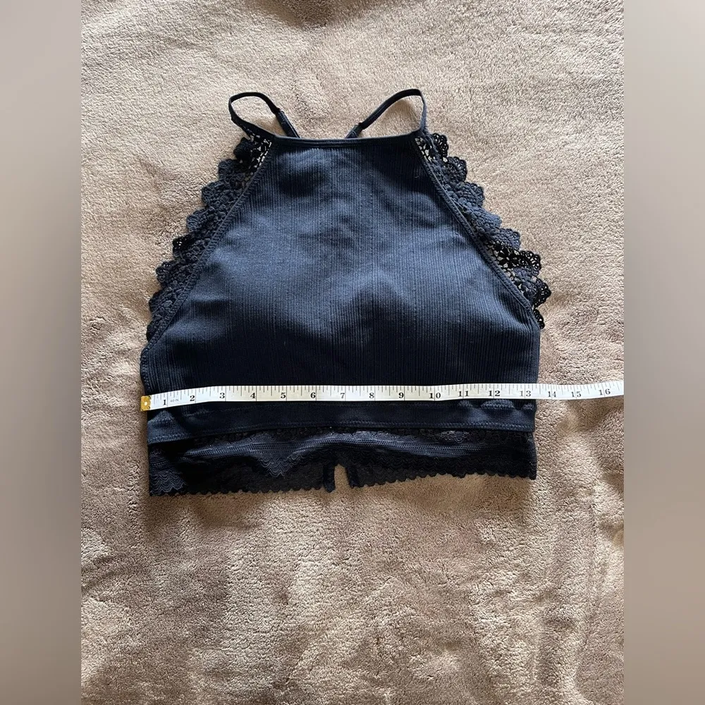 FORNIA Ribbed Padded Lace Trim Strappy Back Crop Tank Top Bralette Sz M/L EUC Black Size M - Image 4