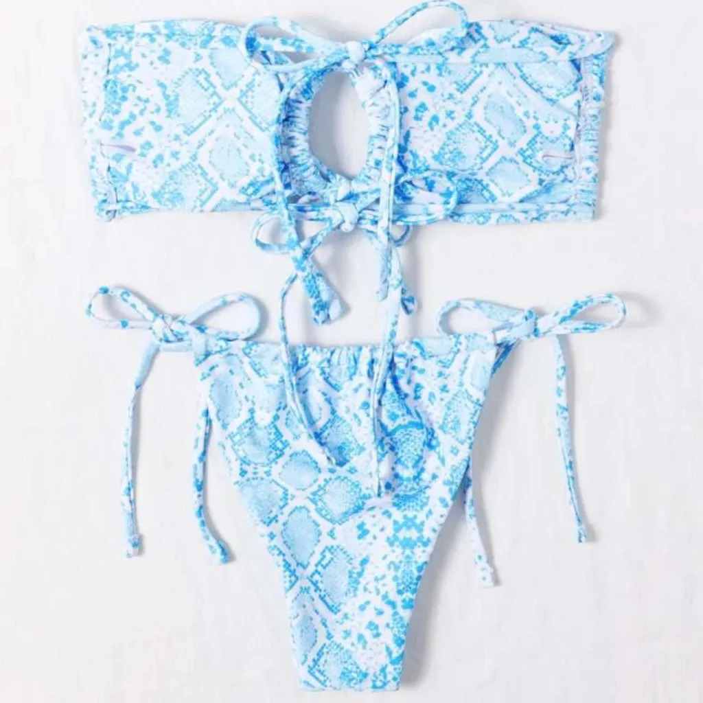 NEW SHEIN SNAKE PRINT BLUE BIKINI SWIMSUIT US6 - Image 2