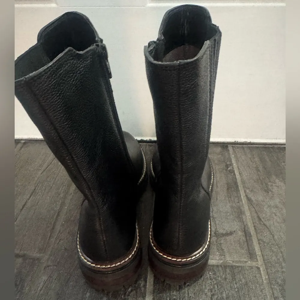 NEW SeychellesCover Me Up Mid Calf Black LEATHER Chunky Heel lug Boots Boot 7 - Image 3