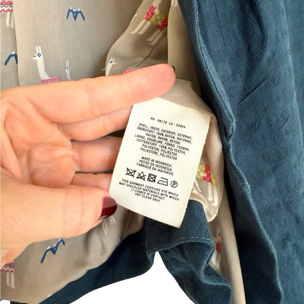 Anthropologie Cartonnier Camello Alpaca Print Draped Blazer Small S Navy - Image 4