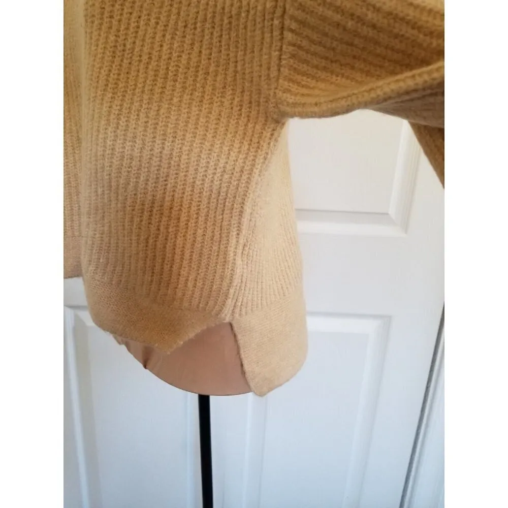 Topshop Funnel Neck High-Lo Crop Long Sleeve Sweater Camel Tan Womens Size S - Image 4