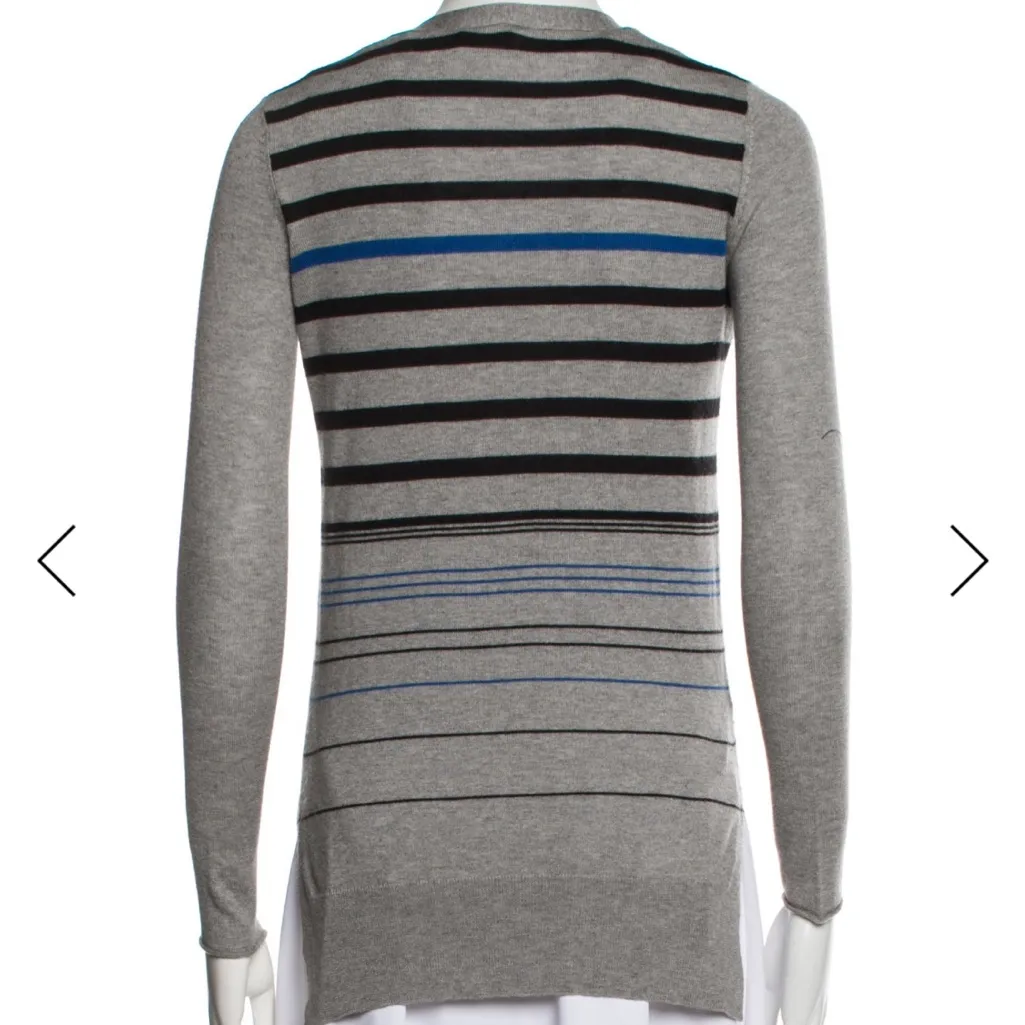 BARNEYS NEW YORK Lightweight Gray Striped Silk Blend Button-Up Cardigan, Small - Image 3