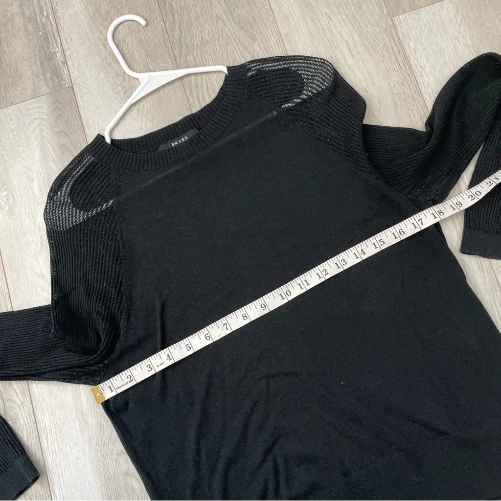 Silk Cotton Sweater crewneck lightweight womens Black medium edgy sheer casual - Image 3