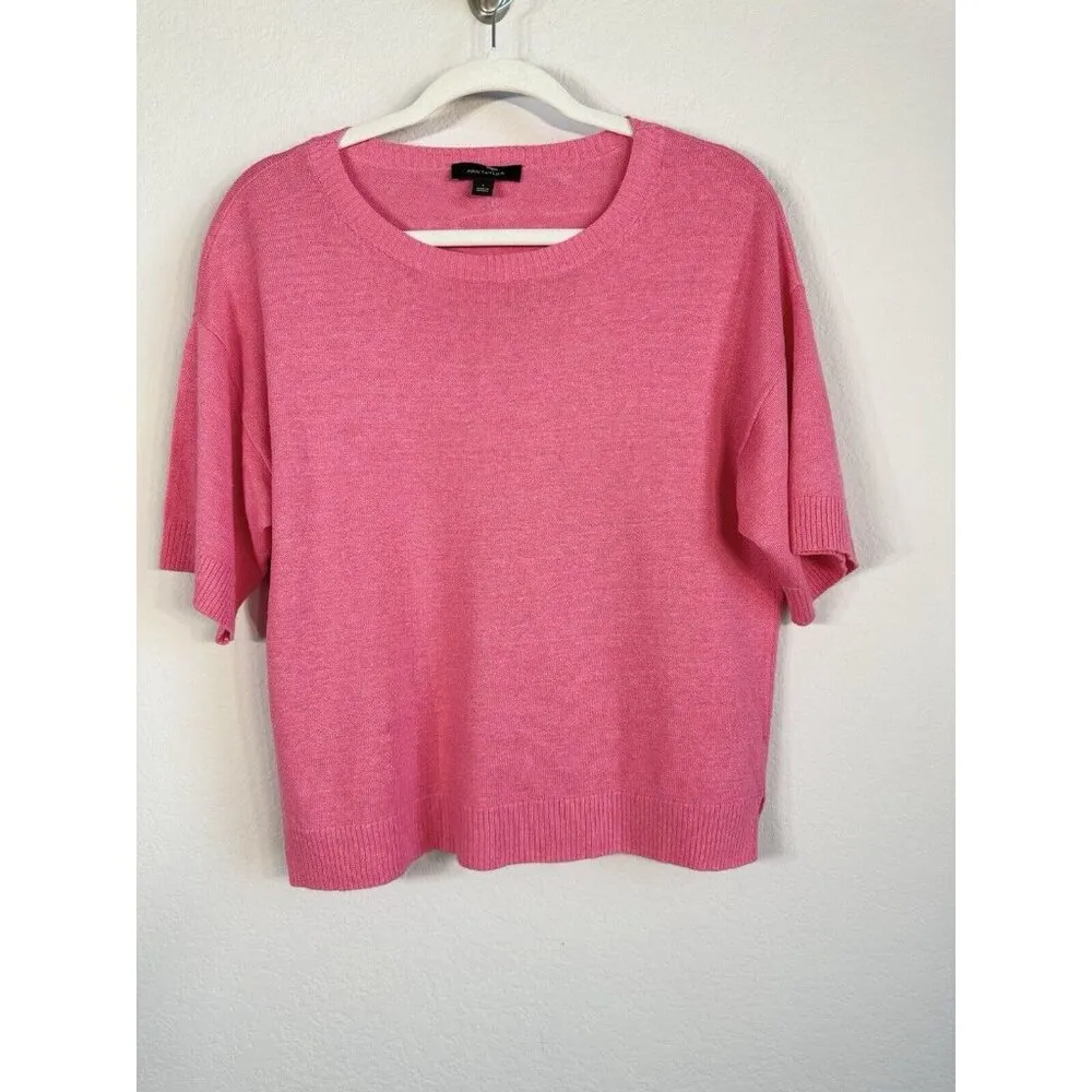 Ann Taylor Women’s Small Linen Pullover Sweater‎ Top Pink Raglan Sleeve Boxy - Image 4