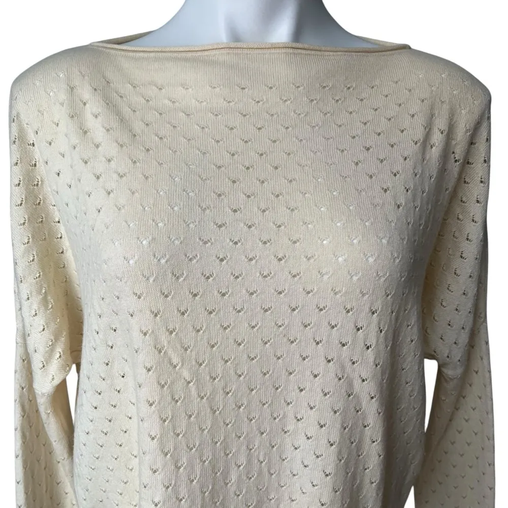Vince Ivory Pointelle Wool Cashmere Boatneck Drop Sleeve Sweater, Sz S - Image 9