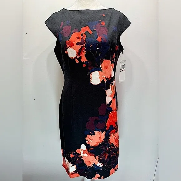 London Times ModCloth Thick Knit Floral Cap Sleeve Midi Shift Dress Size 10 NEW - Image 2