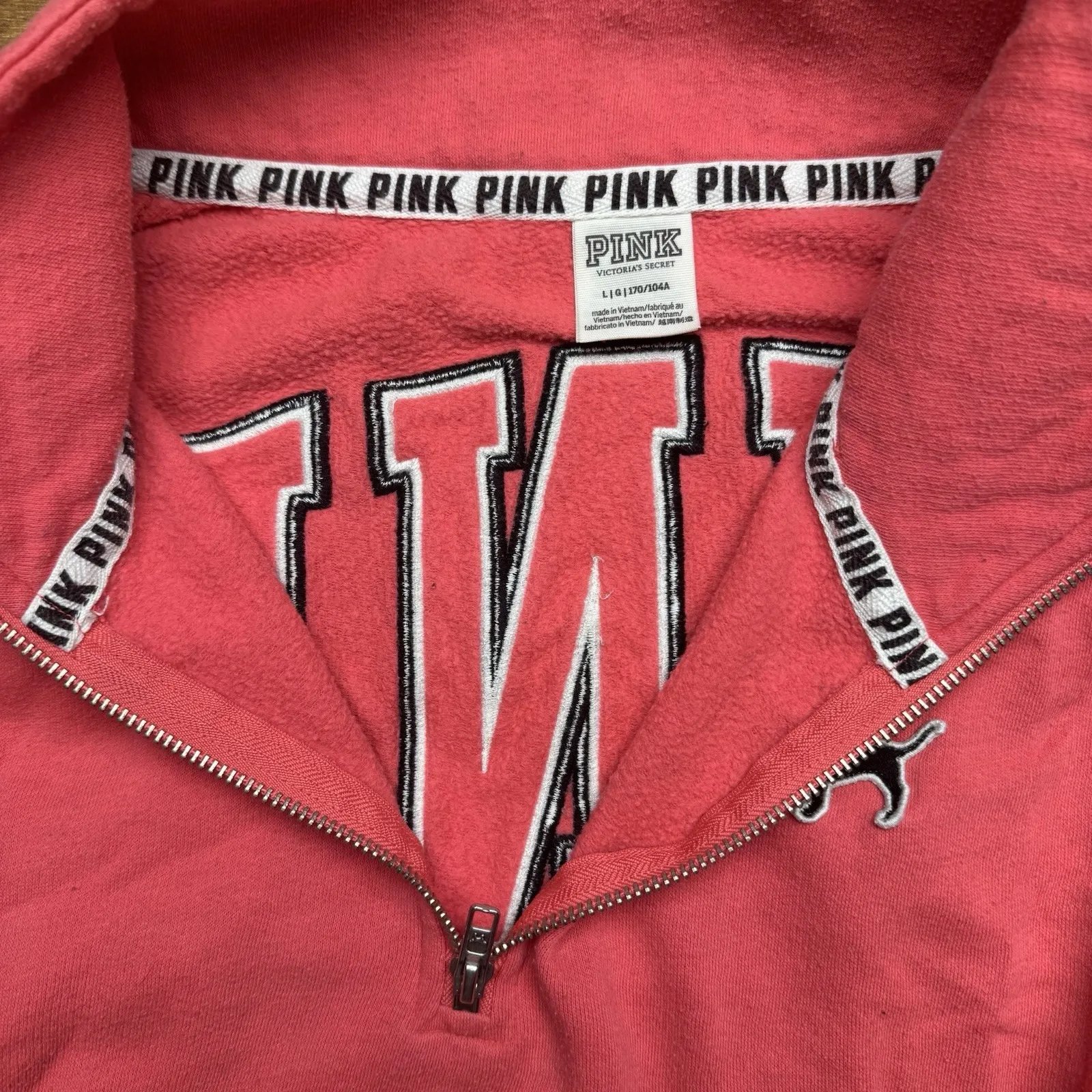 Victoria's Secret‎ PINK Hot Pink QUARTER ZIP Sweater Large - Image 3