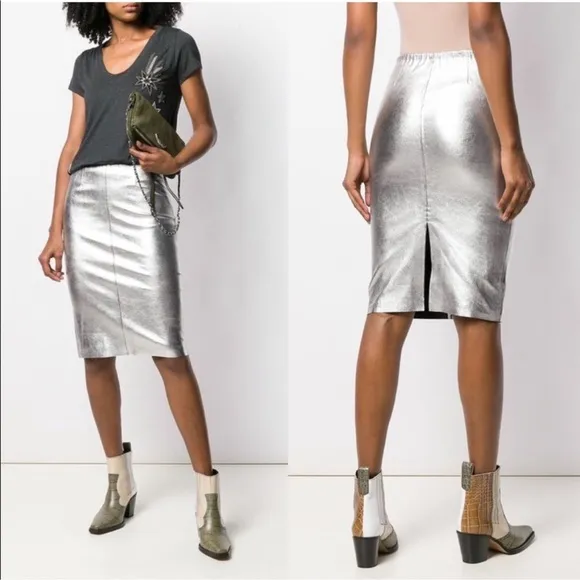 NWT Zadig & Voltaire Jaden Silver Skirt Size 34 US XS - Image 2
