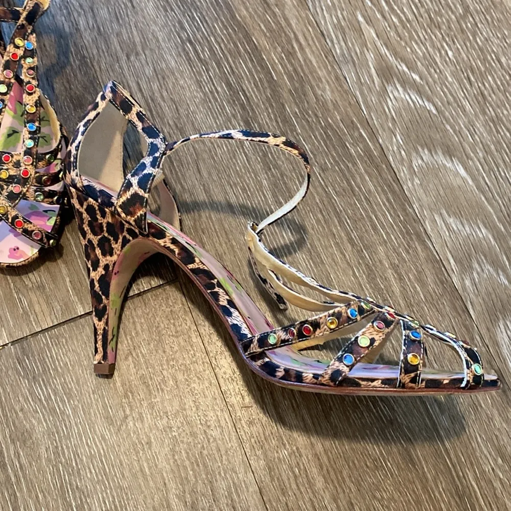 Betsey Johnson Leopard Print Sandals with Multicolor Gems - Image 4