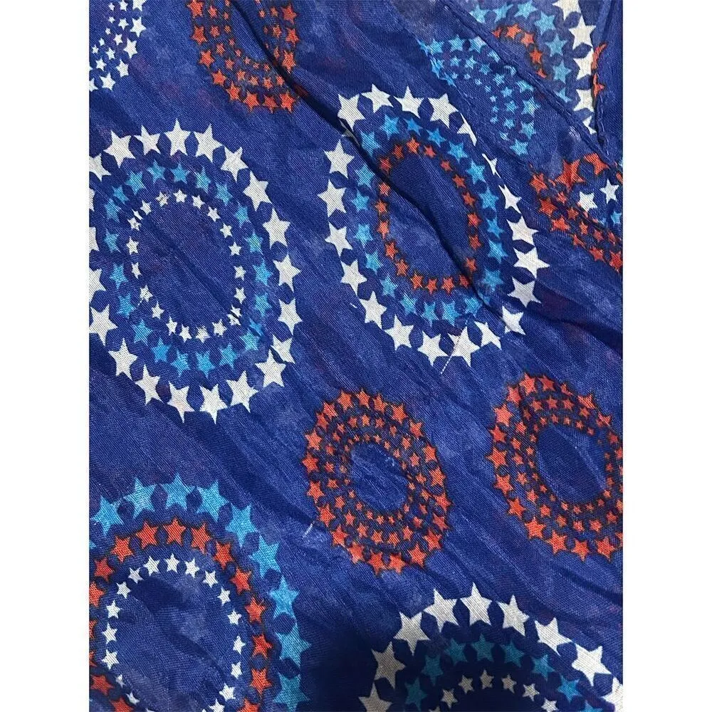 Unisex Patriotic Red White Blue Star Pattern Geometric Scarf - Image 4