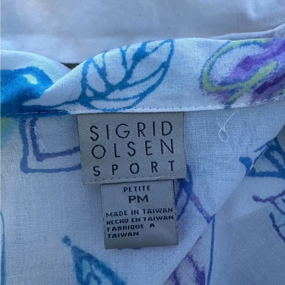 Sigrid Olsen sheer button up floral/leavy shirt - Image 7