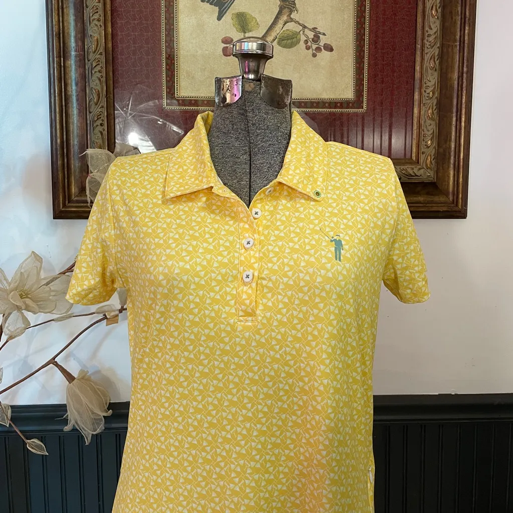 William Murray Martinis & Mowers Yellow Stretch Classic Polo Dress Sz M 💚🎀 Size M - Image 3