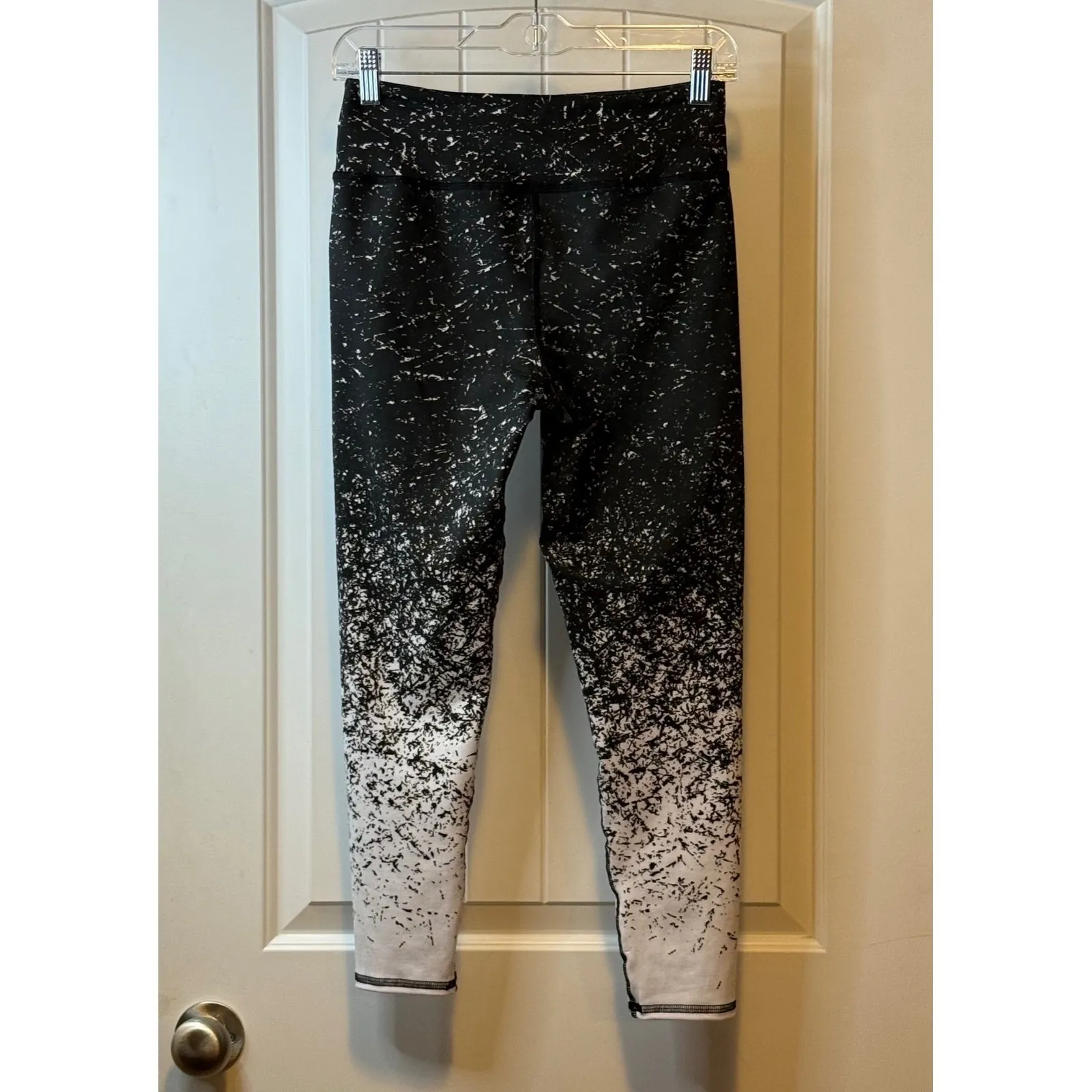 Evolution & Creation Leggings Black White Marble Ombre High Waist Activewear # - Image 4