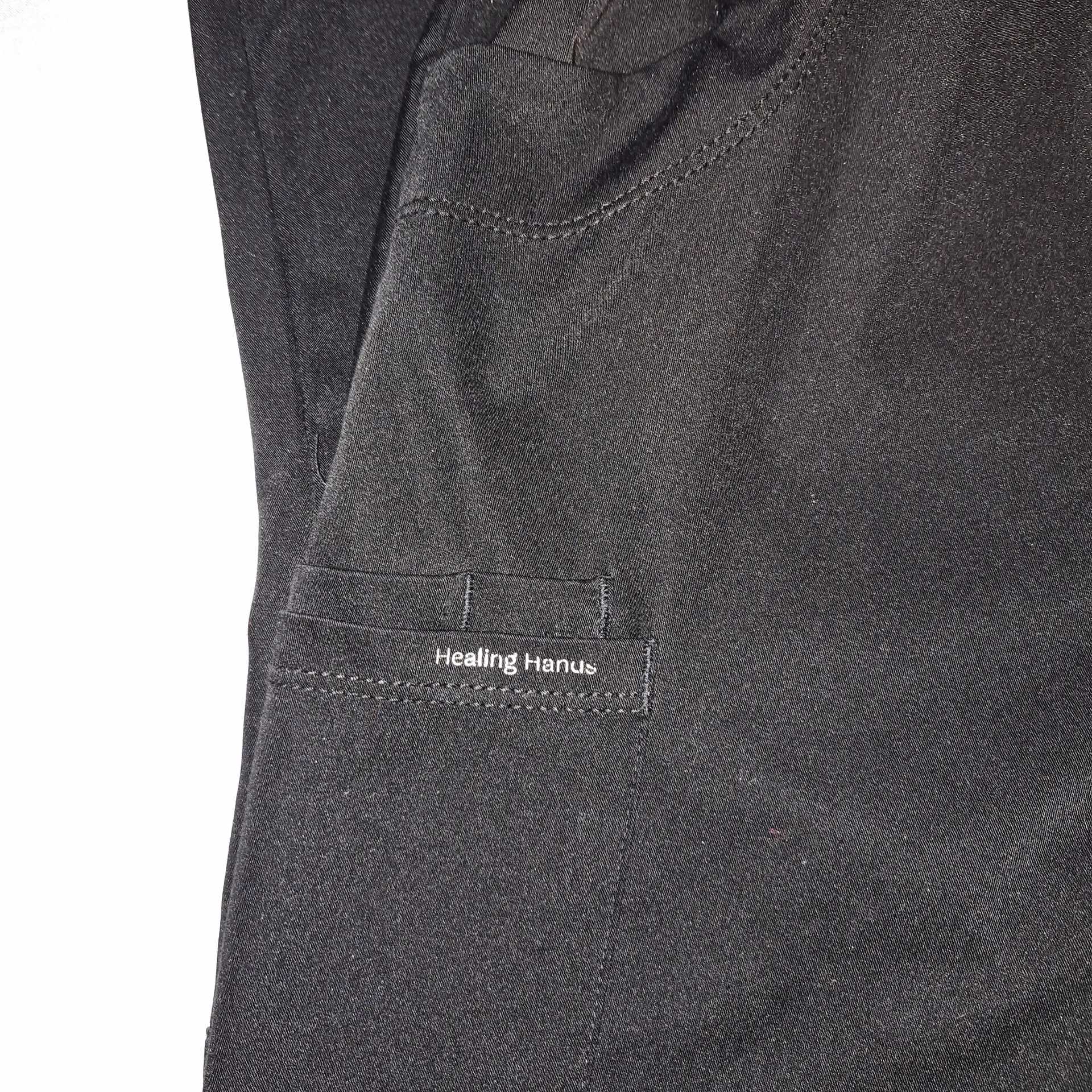 Healing Hands Black Scrub Set Small/Medium V-Neck Top Cargo Drawstring Pants - Image 4