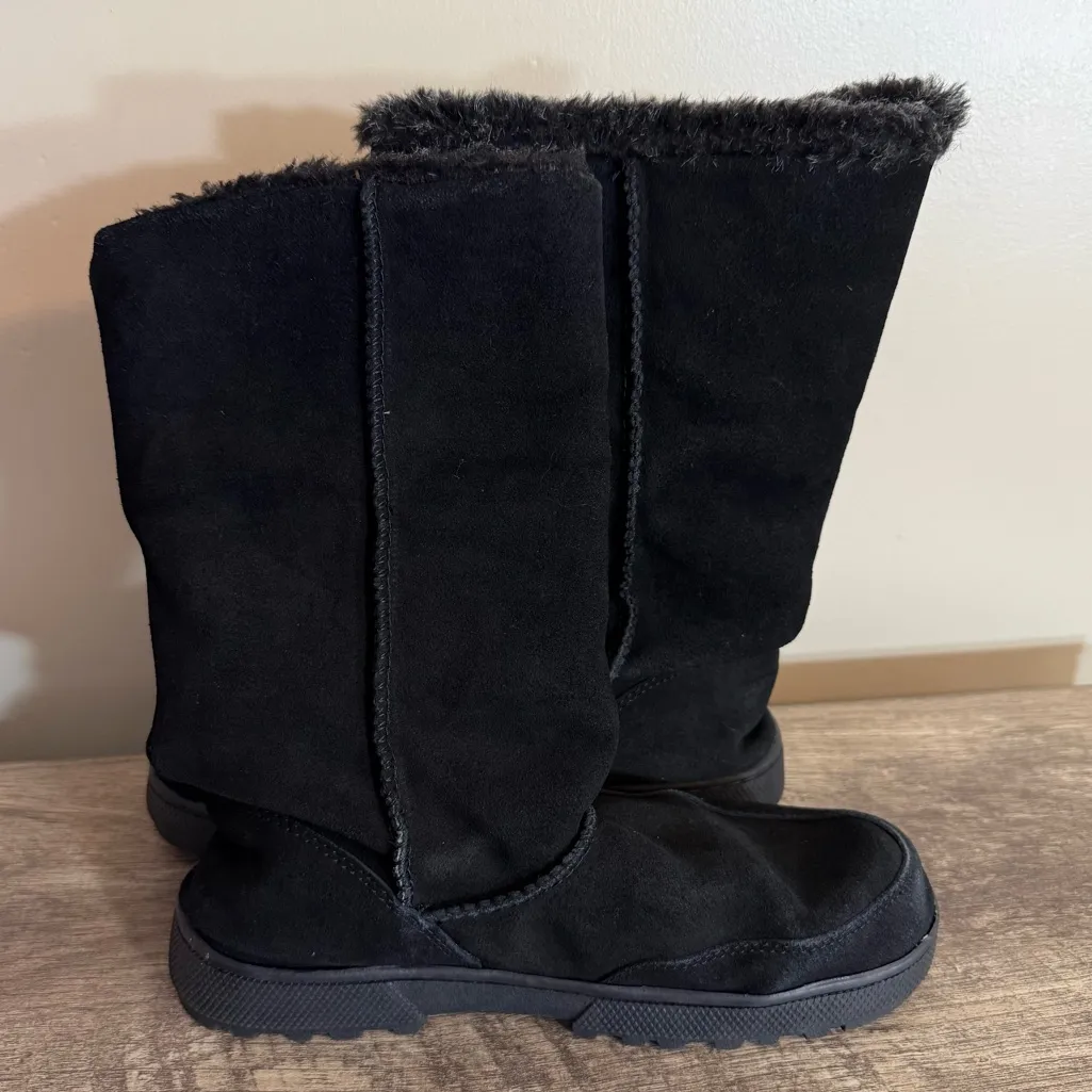 Rampage Ashlee Black Suede Leather Mid Calf Boots Women’s Sz 8 Pull On Faux Fur - Image 6