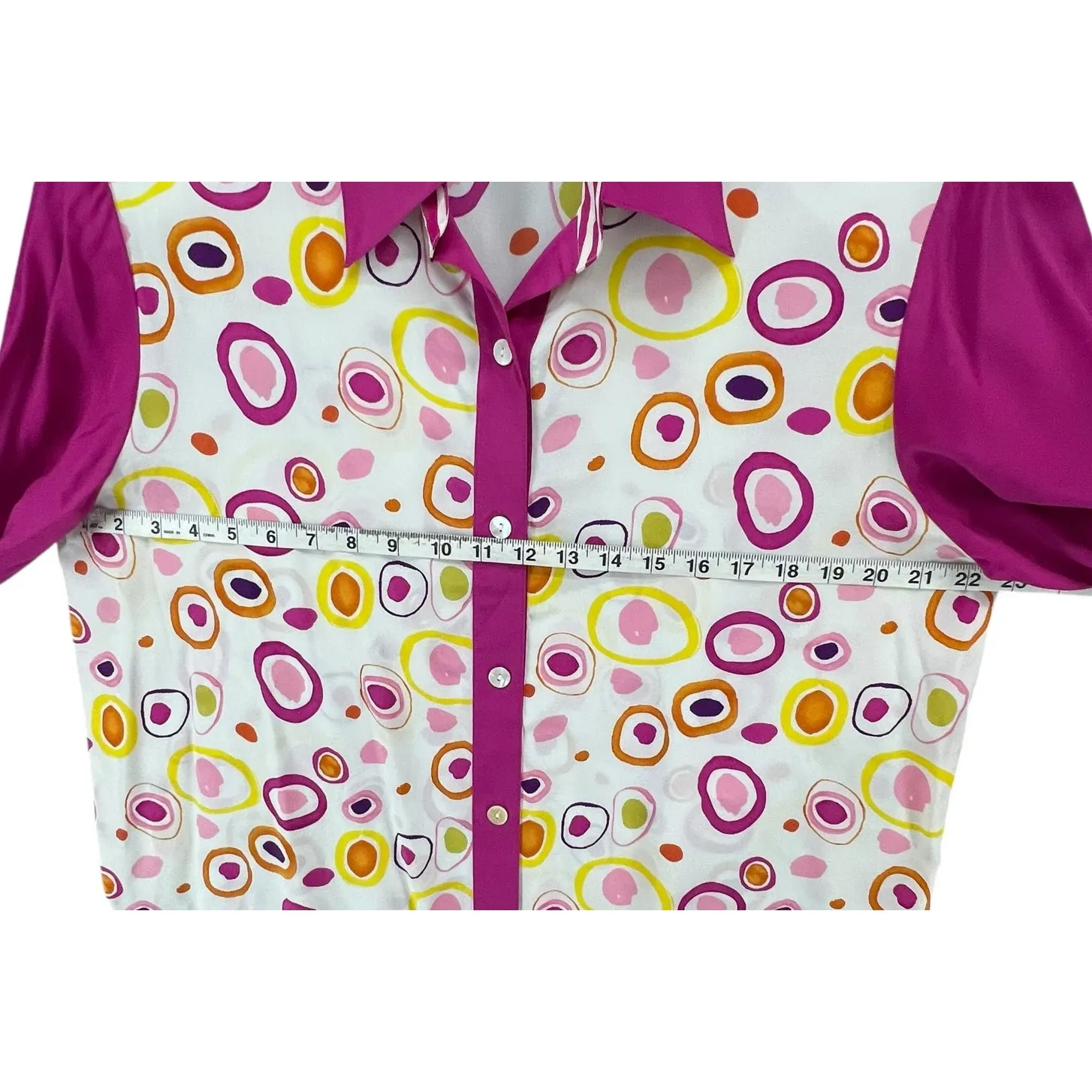 Koos Of Course Vintage Blouse Womens L Pink White Silk Abstract 90s Retro Top Size L - Image 5