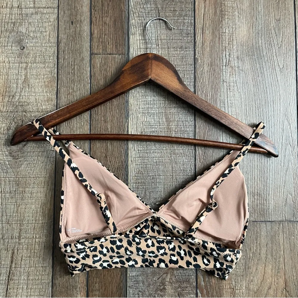 Aerie Womens Swim Bikini Top Tan Black Leopard Print Triangle Padded Size Small - Image 3