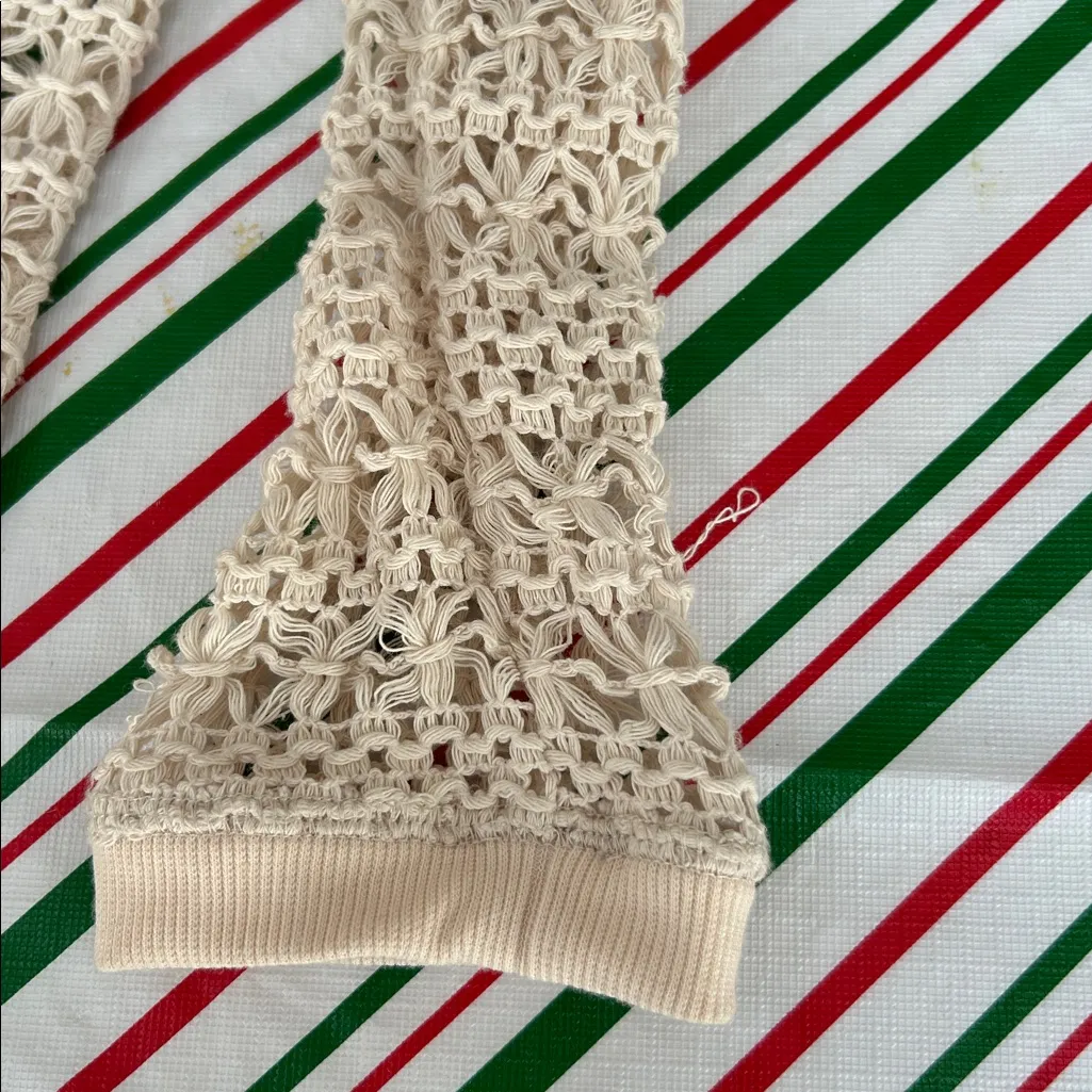 L*SPACE Crochet Top Cream Open Knit Long Sleeve Size Small - Image 9