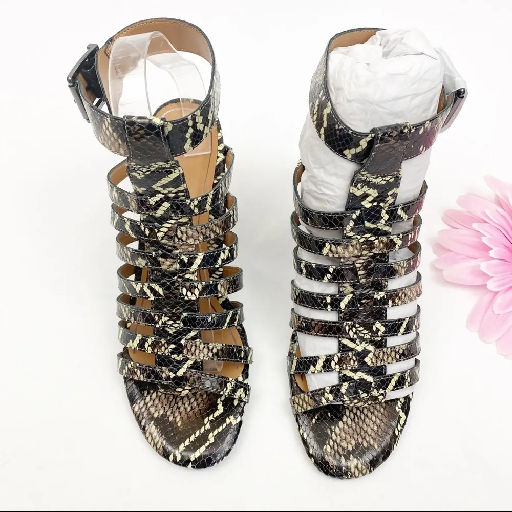 Vionic Perk Sami Leather Caged Heeled Sandals: Black Boa Snakeskin - Image 2