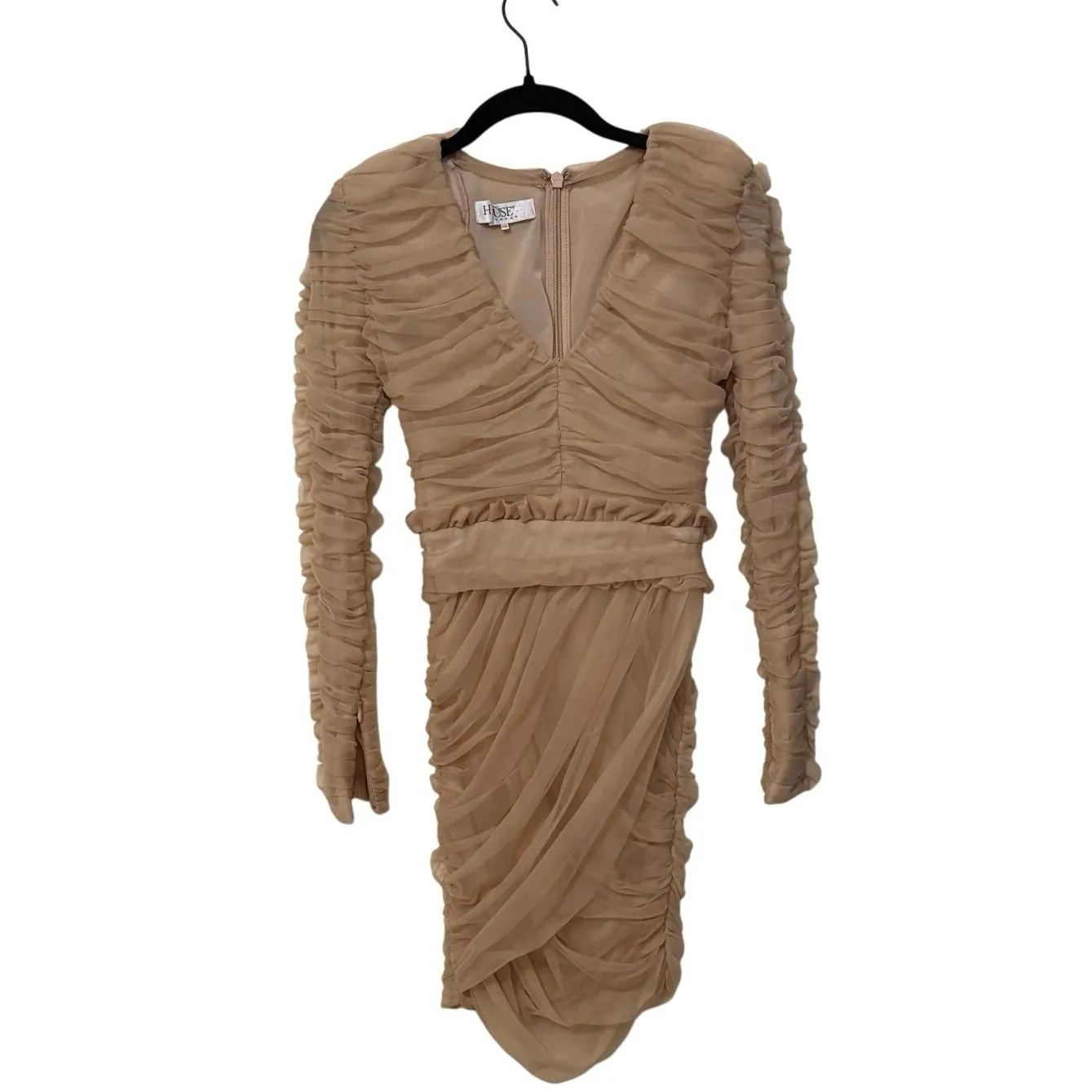 House of CB Fleur Blush Pleated Tulle Deep V Mini Dress Size XS - Image 3