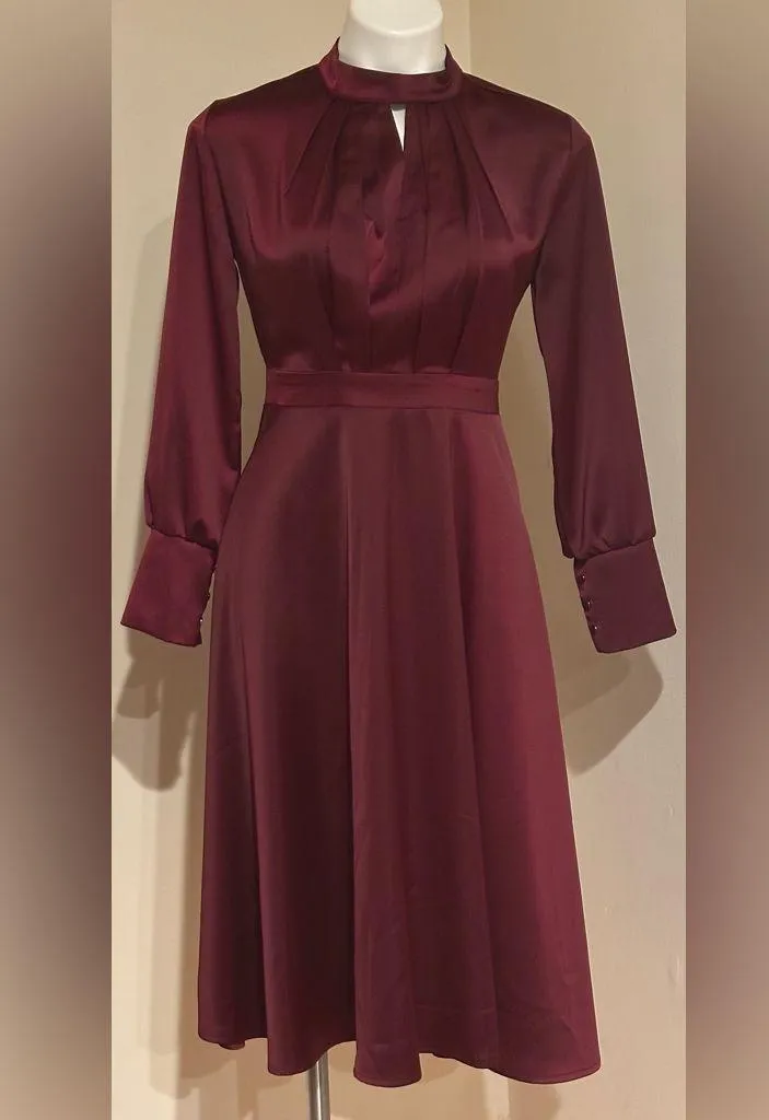 Chicwish Deep Satin Burgundy Long Sleeve 3 Gold Long Button Dress Sleeves  Sz XS - Image 4