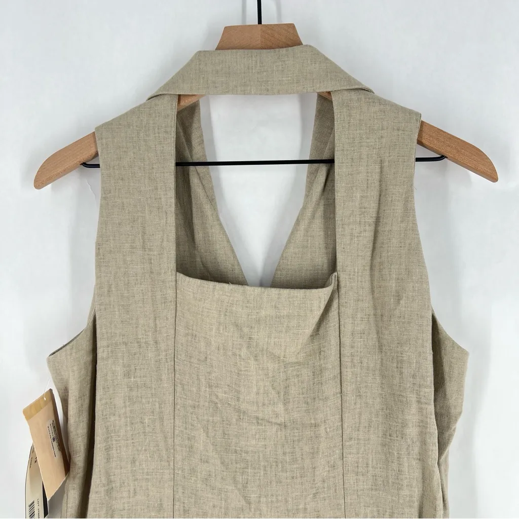 Virgo II Khaki Linen Blend Button Front Collared Sleeveless Maxi Dress Size 12 Tan - Image 12
