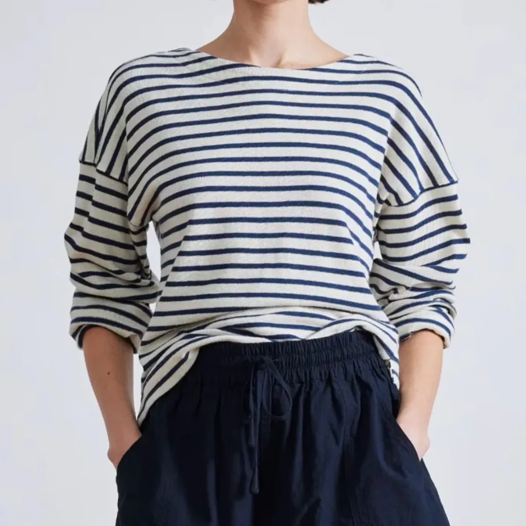 Apiece Apart Barca Long Sleeve Striped Shirt Navy Cream size Small $195 - Image 9