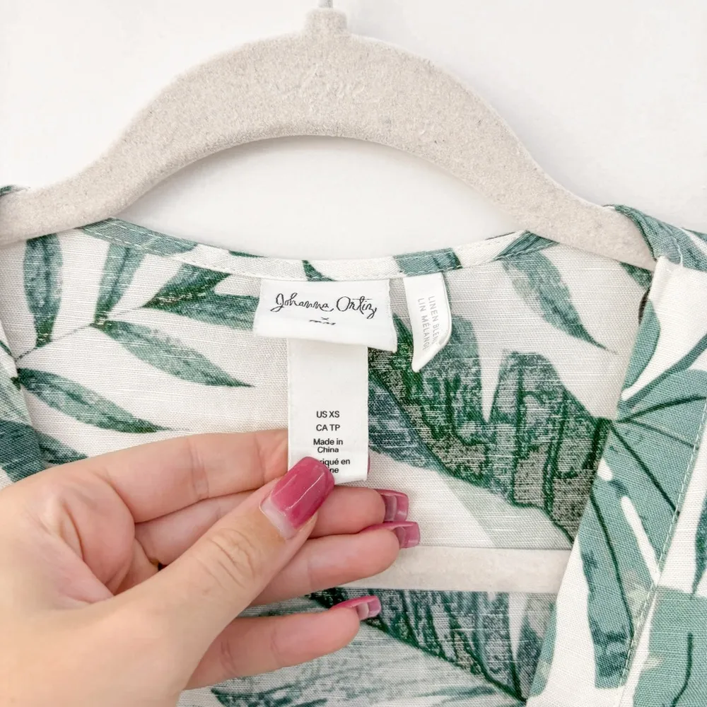 H&M x Johanna Ortiz Green White Linen Leaf Dress - Image 6