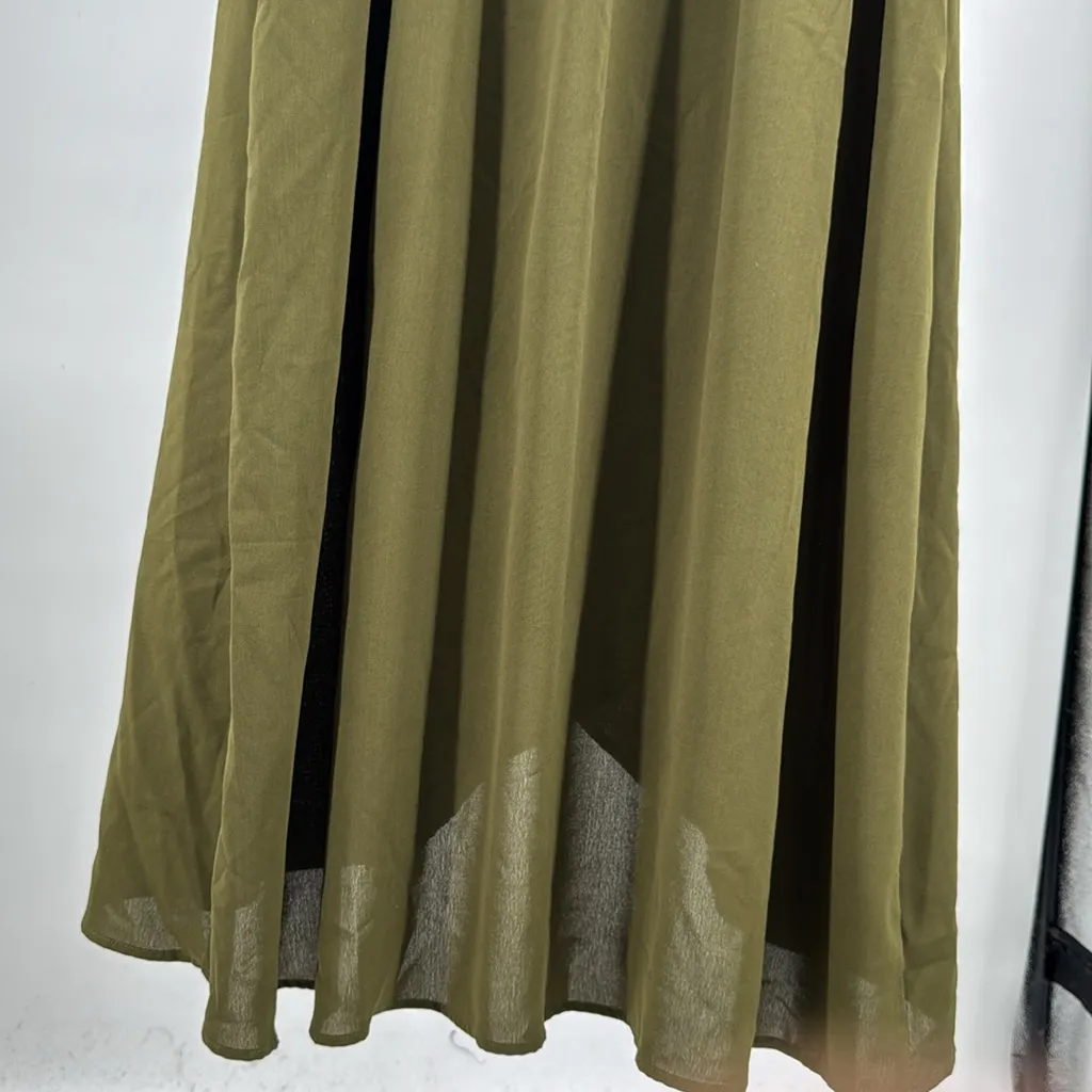 Roolee Olive Green wrap skirt Maxi Dress Flowy XL short sleeve lined boho casual - Image 11