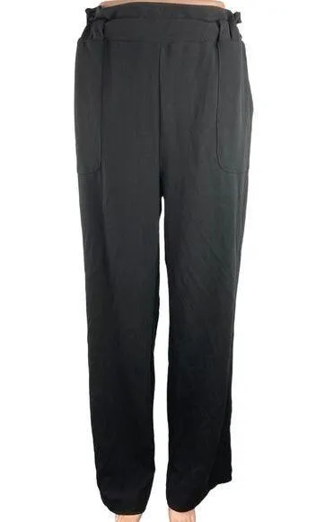 BBJ Black High Rise Straight Wide Leg Pockets Paperbag Ankle Trouser Pants Sz XL - Image 1
