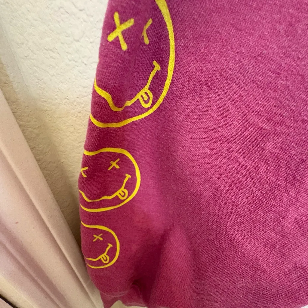 Nirvana Smiley Face Graphic Oversized Crewneck Sweatshirt Magenta Small/Medium - Image 8